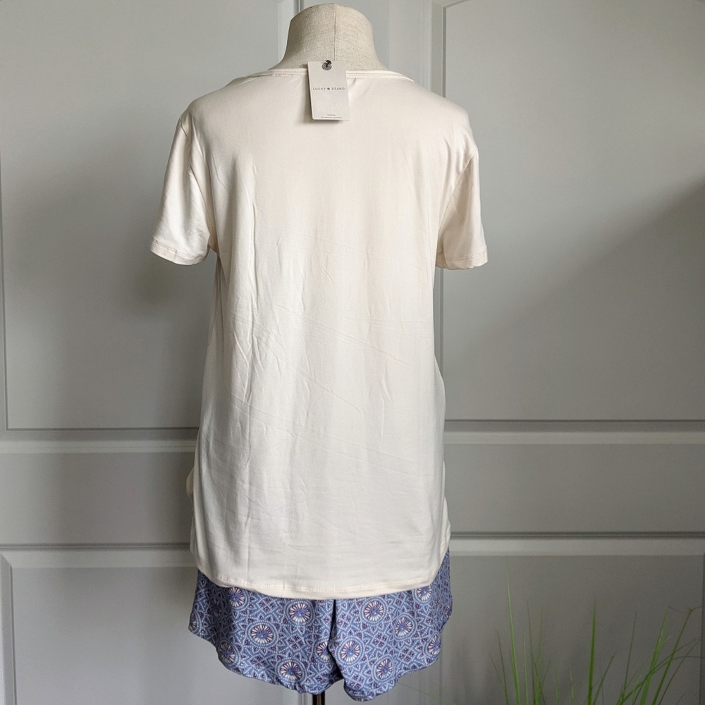 Lucky Brand Pajama Lounge Set Shorts Short Sleeve Tee Top White Red Blue M NWT - Picture 3 of 13